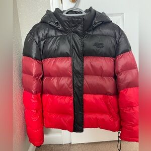 Proenza Schouler Designer Tricolor Red and Black Puffer Jacket M